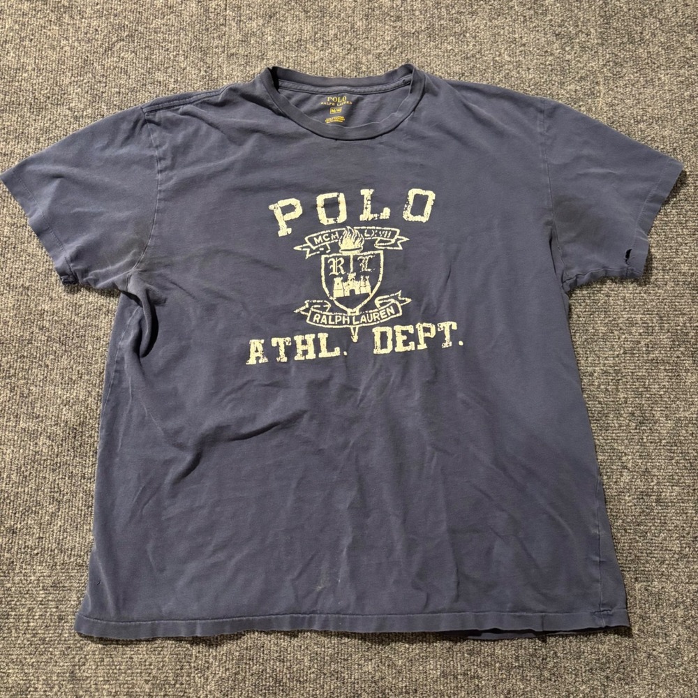 Polo Ralph Lauren Mens Athl Dept Crest Graphic T-Shirt Faded Navy Blue Size M
